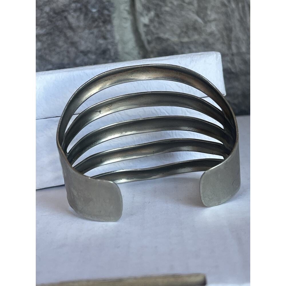 VTG Navajo Style Cuff Bracelet BELL TRADING Nickel Silver Five Band Southwest - Picture 7 of 13